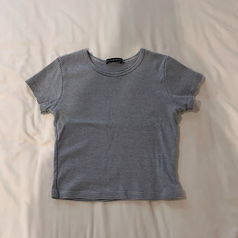 brandy melville cropped baby blue stripe tee